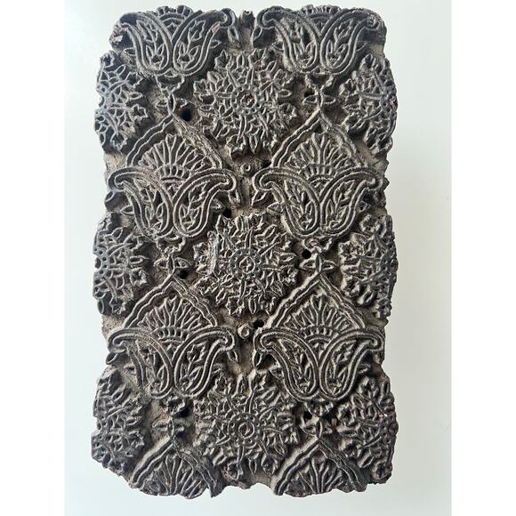 Antique INDIAN Hand Carved TEXTILE Wooden HAND PRINT Block ORNATE STAMP - Picture 1 of 9